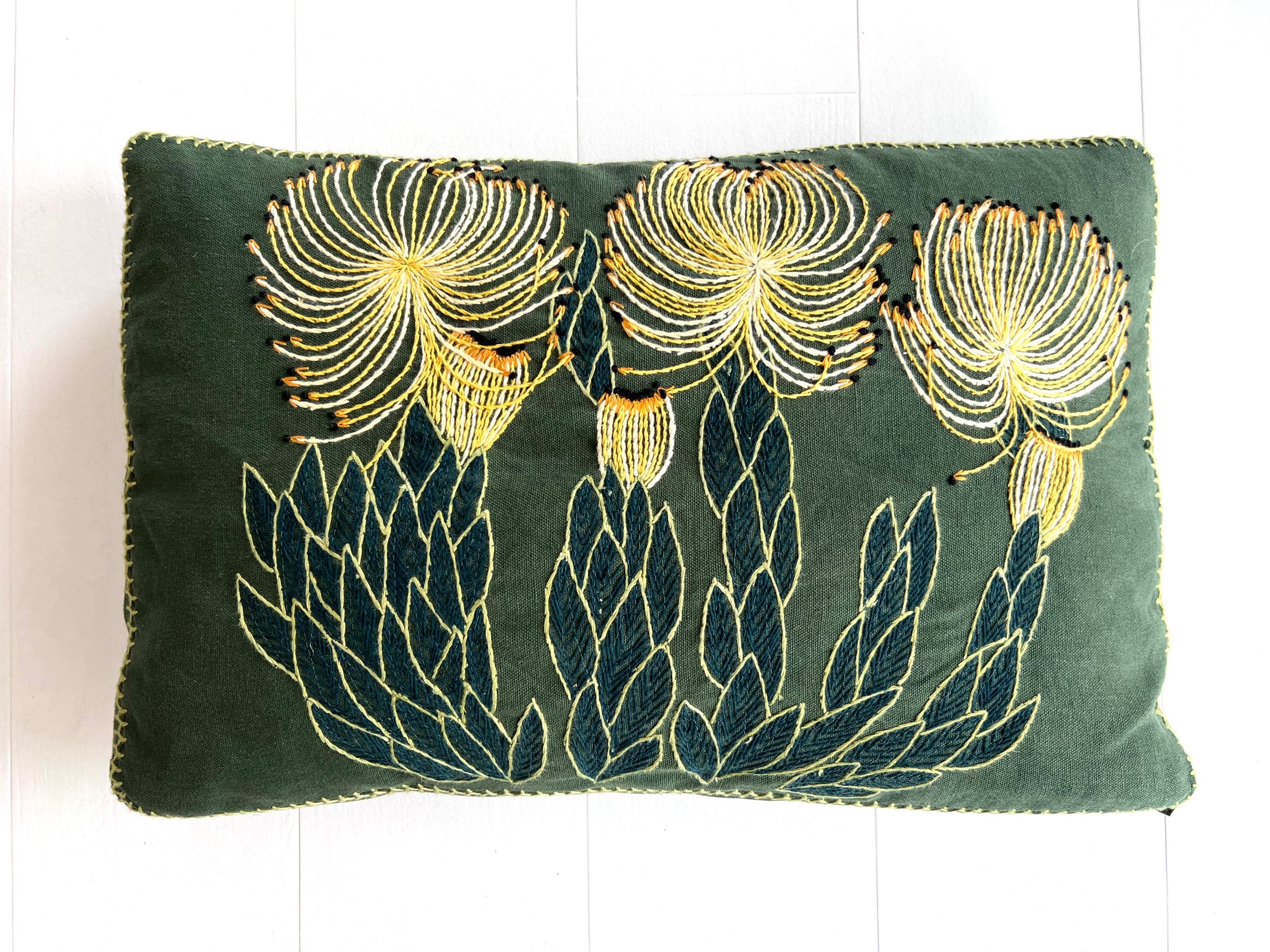 YELLOW ROCKET PINCUSHION heavy linen box