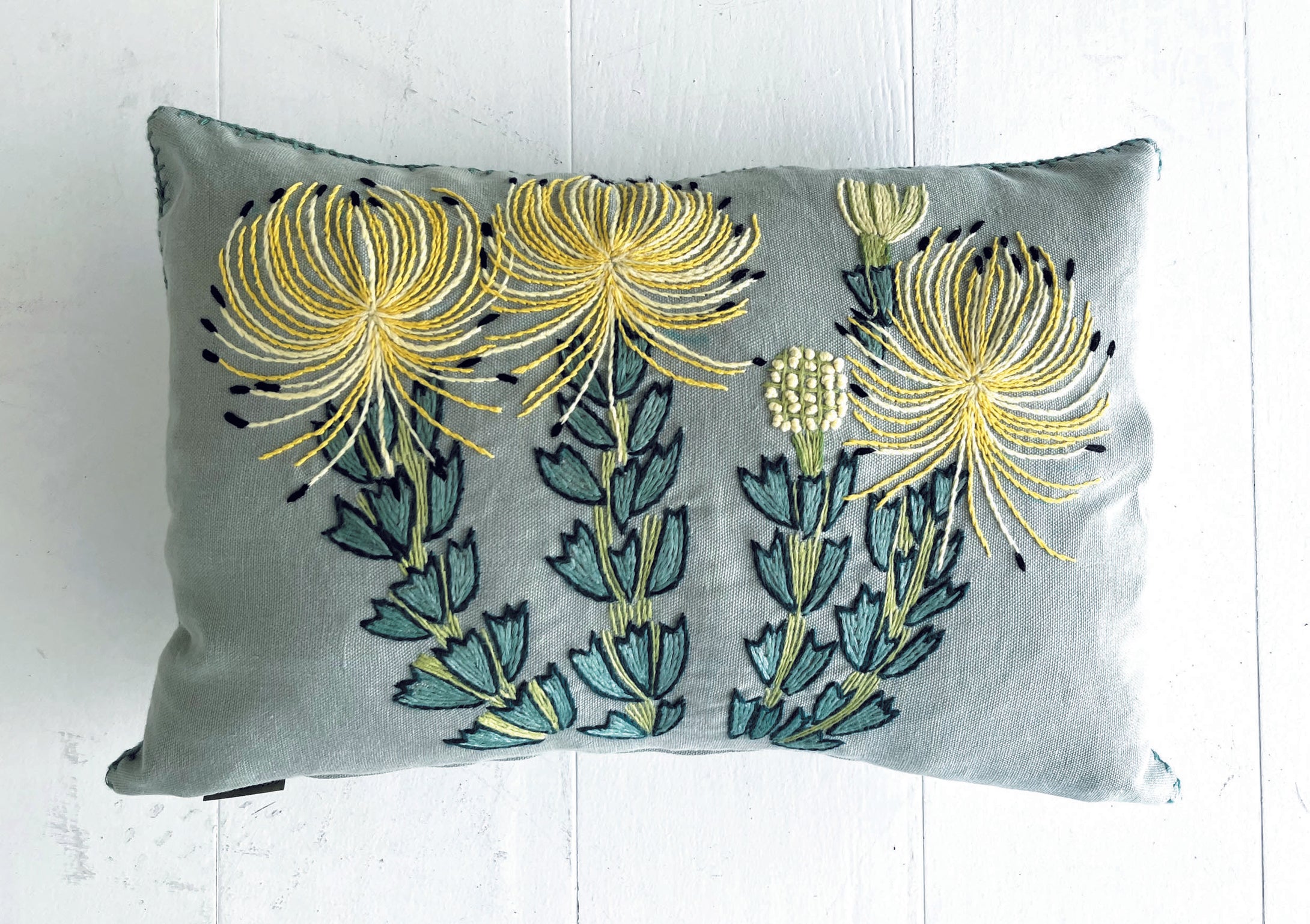 YELLOW ROCKET PINCUSHION heavy linen scatter