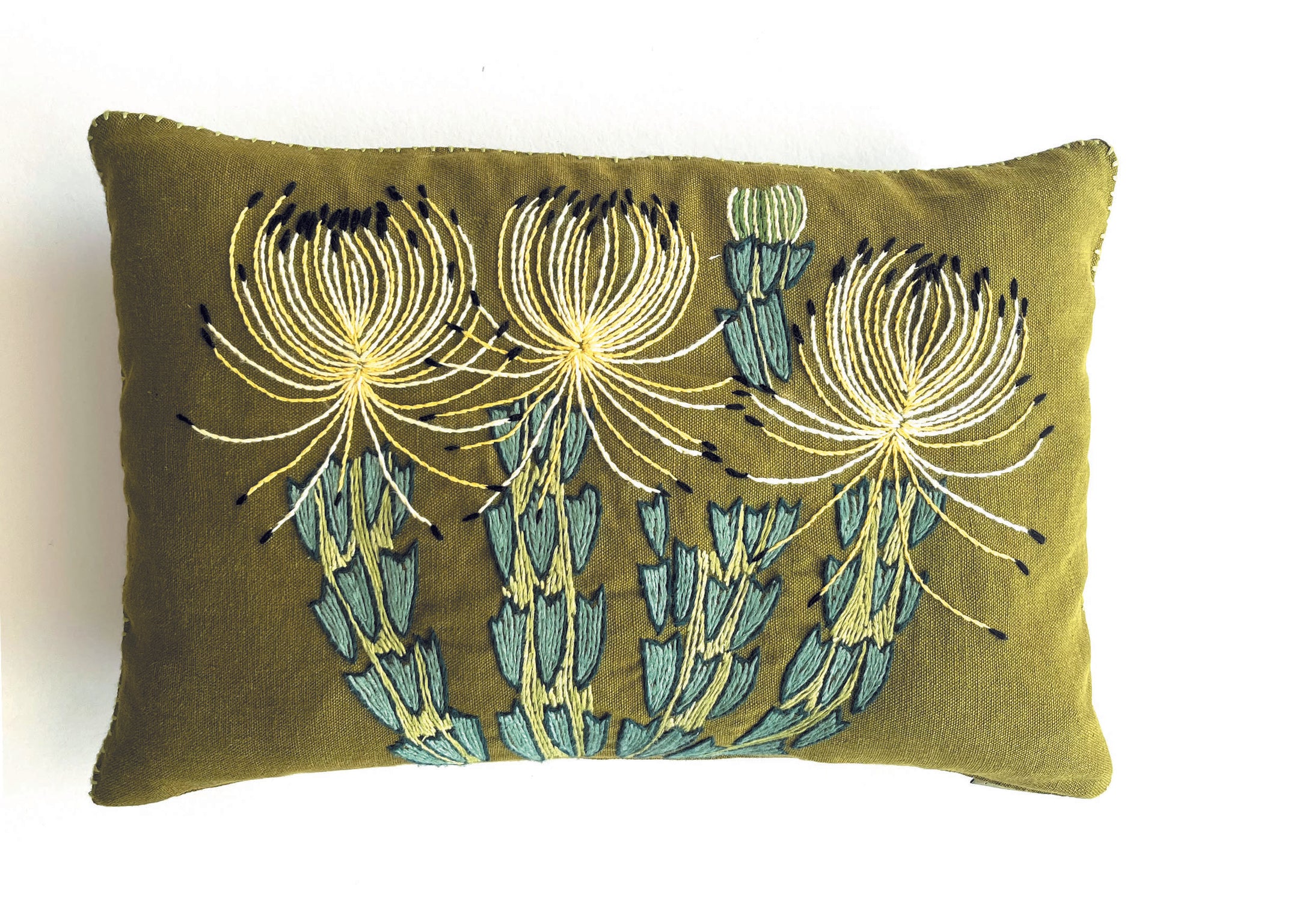 YELLOW ROCKET PINCUSHION heavy linen scatter